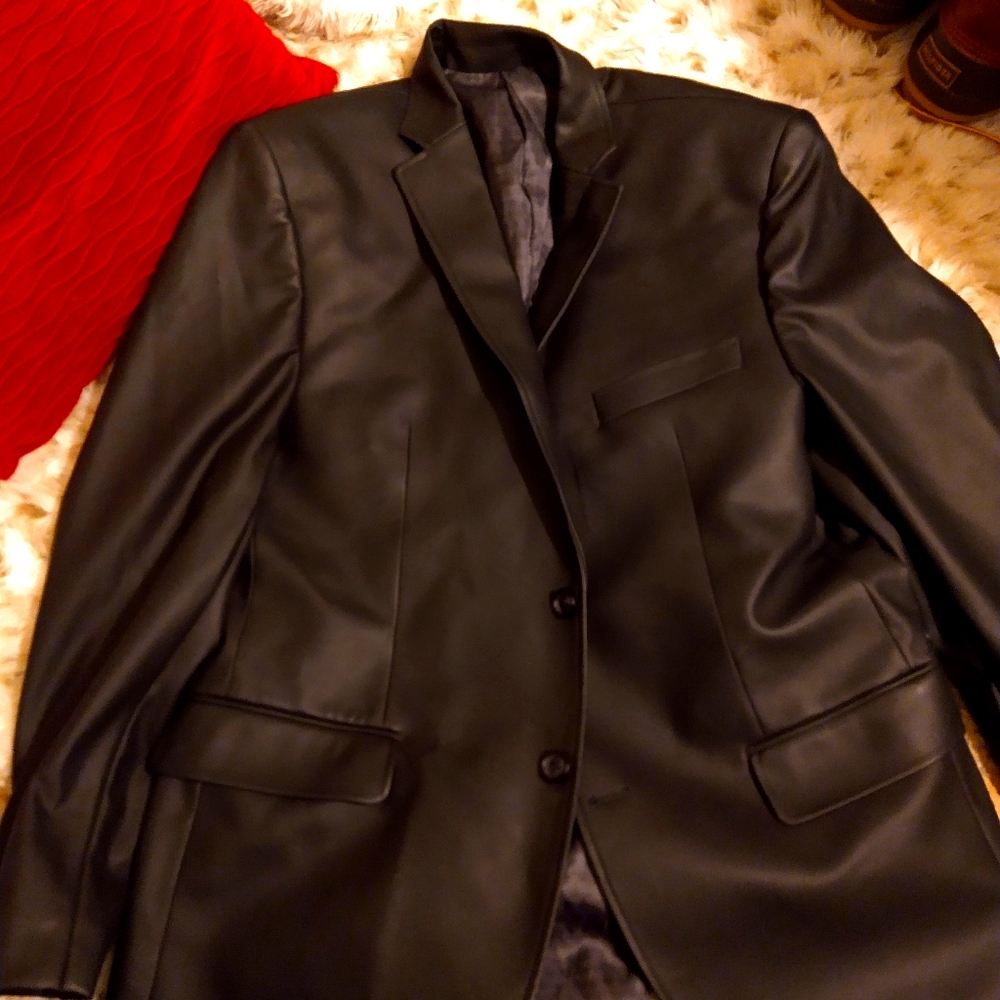 Black Michael Kors leather blazer for men